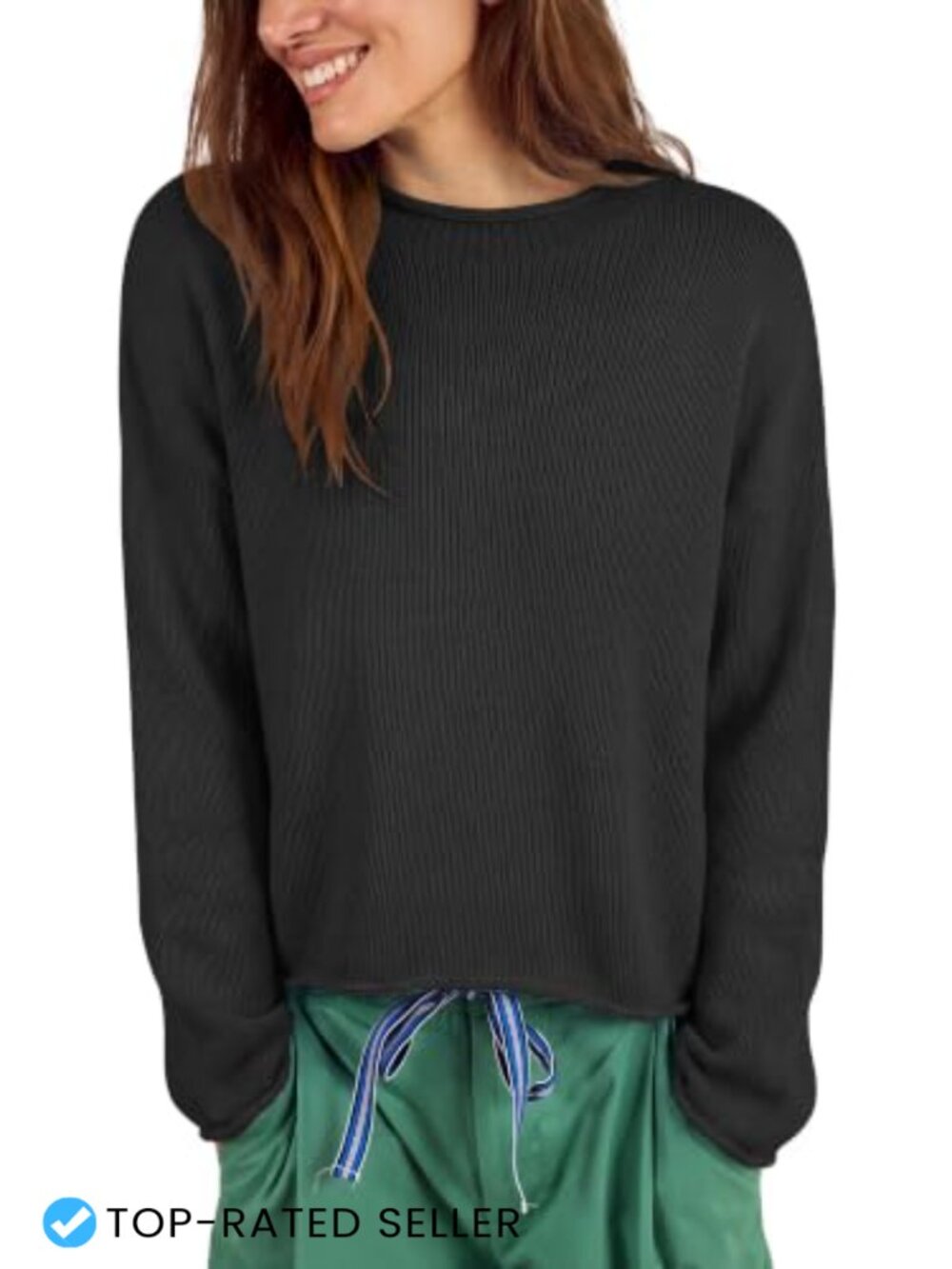 Women's Cropped Roll Neck Sweater Cotton Blend Chunky Knit Pullover